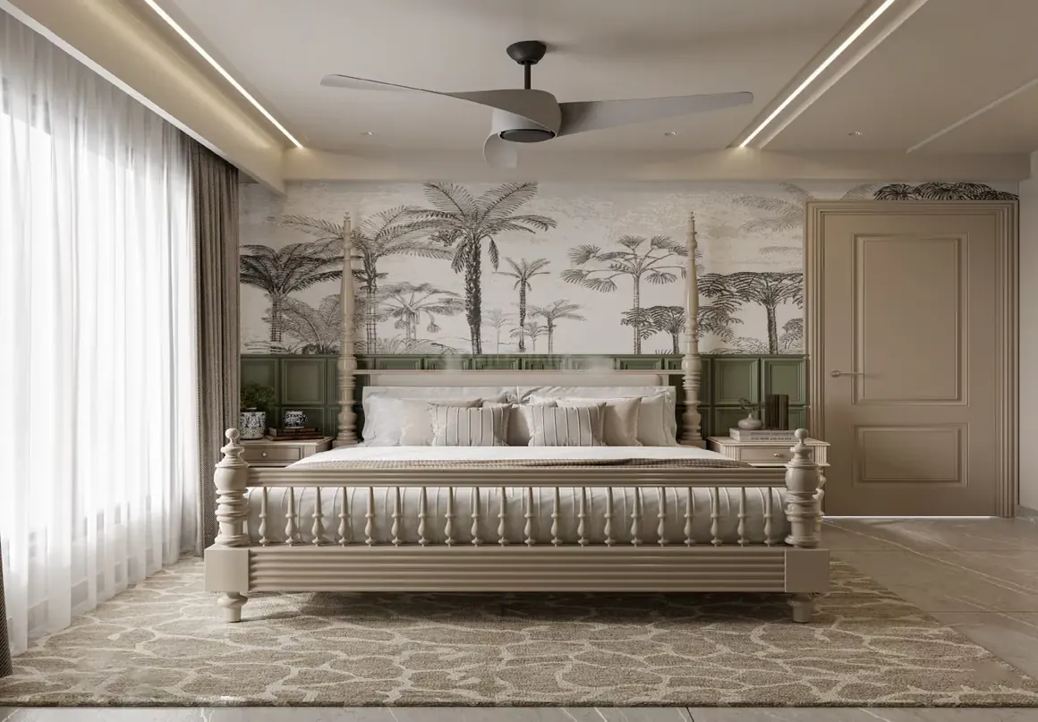Bedroom mural palm at Aerovista, Mansarovar Extension, Jaipur