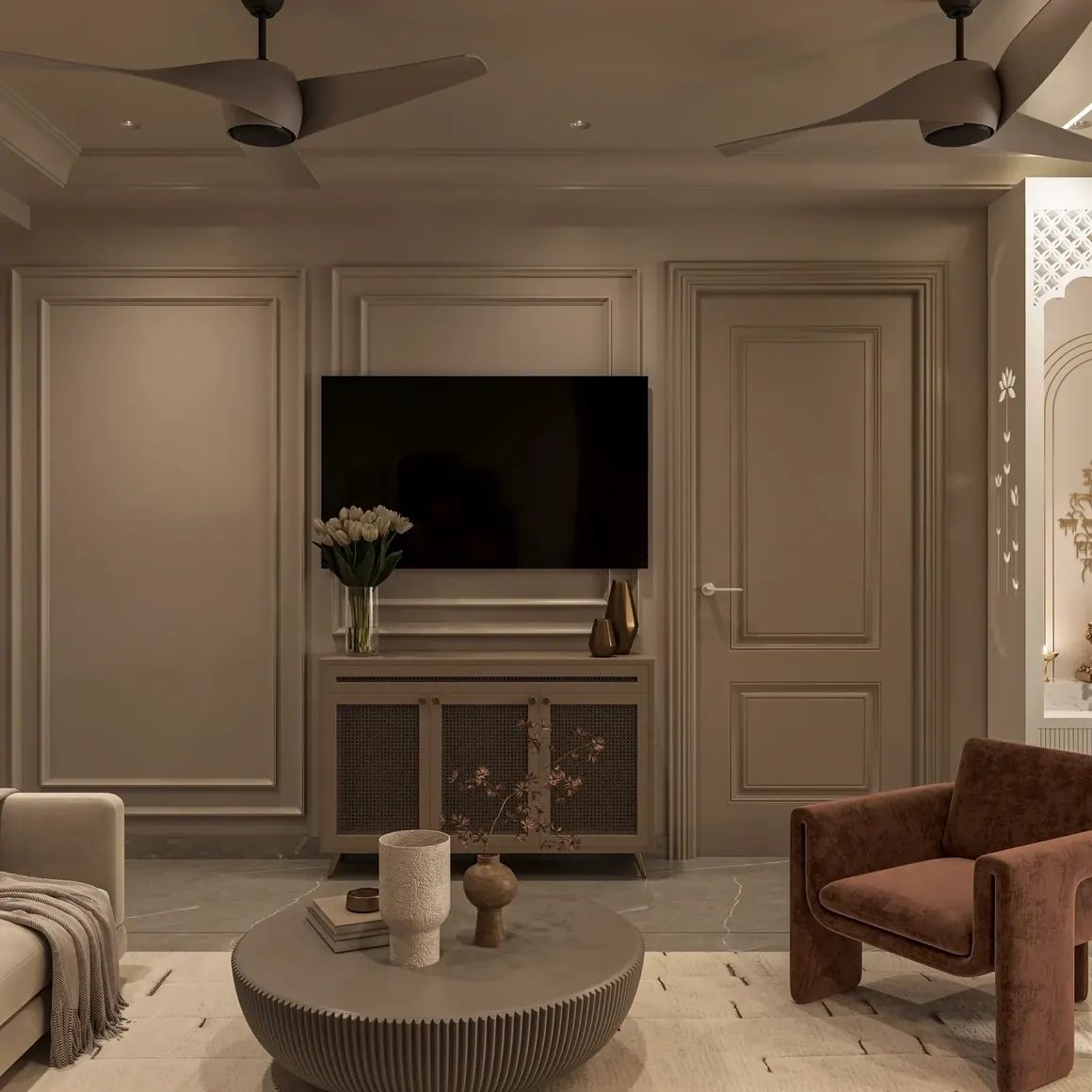 Living room in a 2 BHK residence at Aerovista, Mansarovar Extension, Jaipur