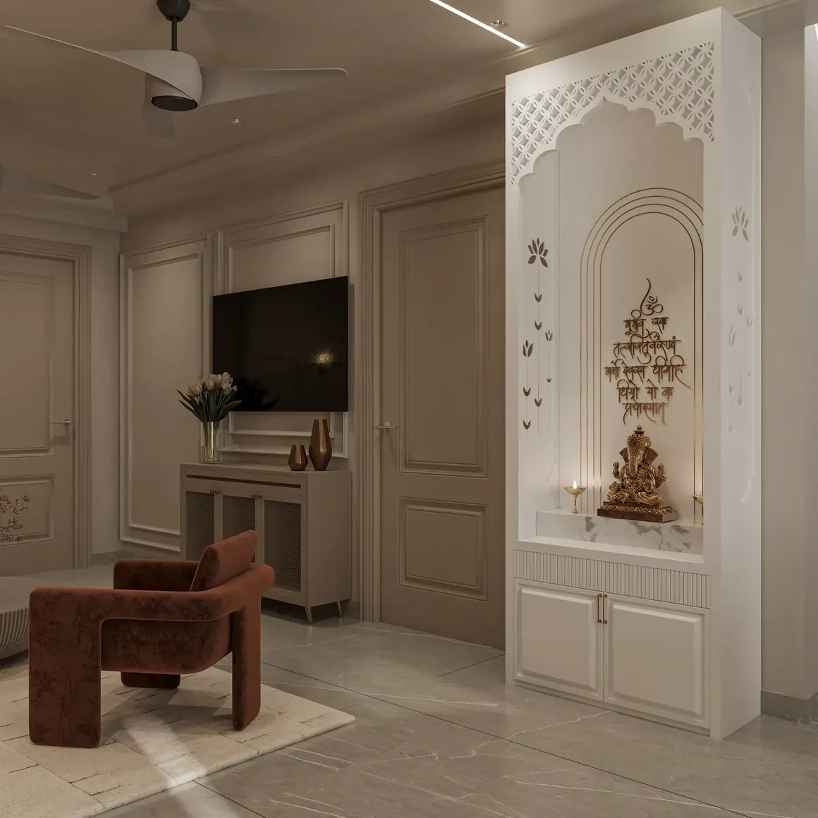 Living and dining room in a 3 BHK residence at Aerovista, Mansarovar Extension, Jaipur