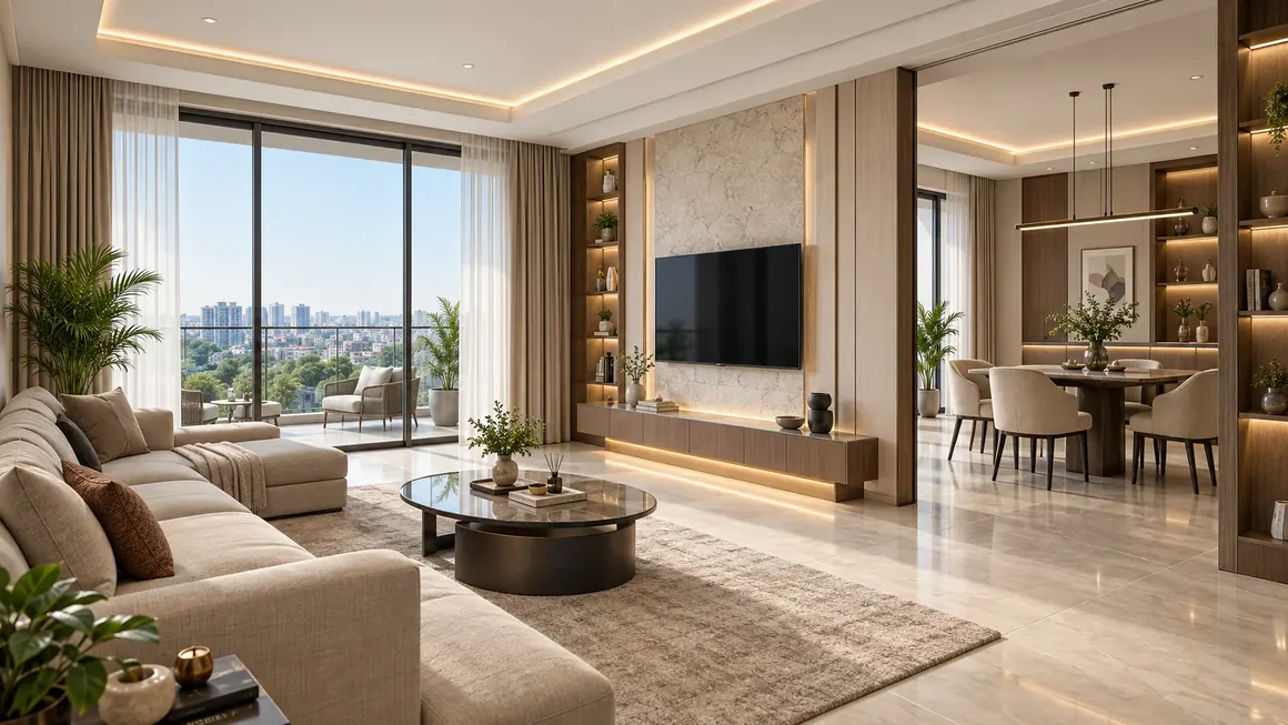 Living room 2 BHK residence at Aerovista