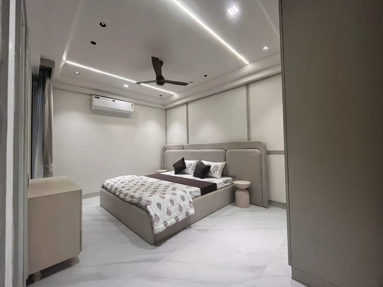 Panelled bedroom photographed on site