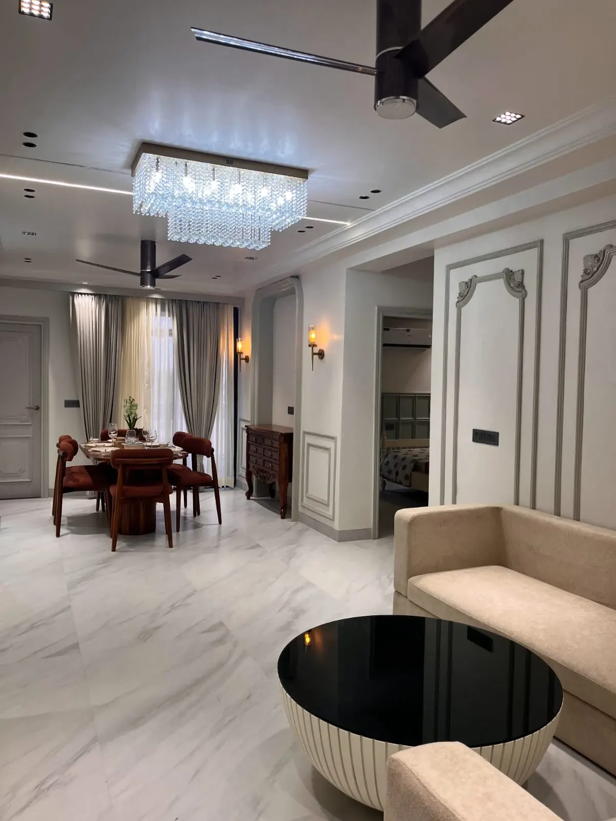 Living dining chandelier at Aerovista, Mansarovar Extension, Jaipur