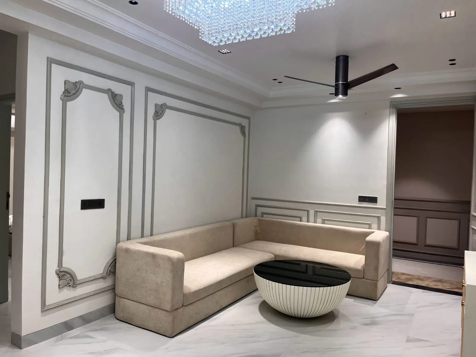 Living room sectional at Aerovista, Mansarovar Extension, Jaipur