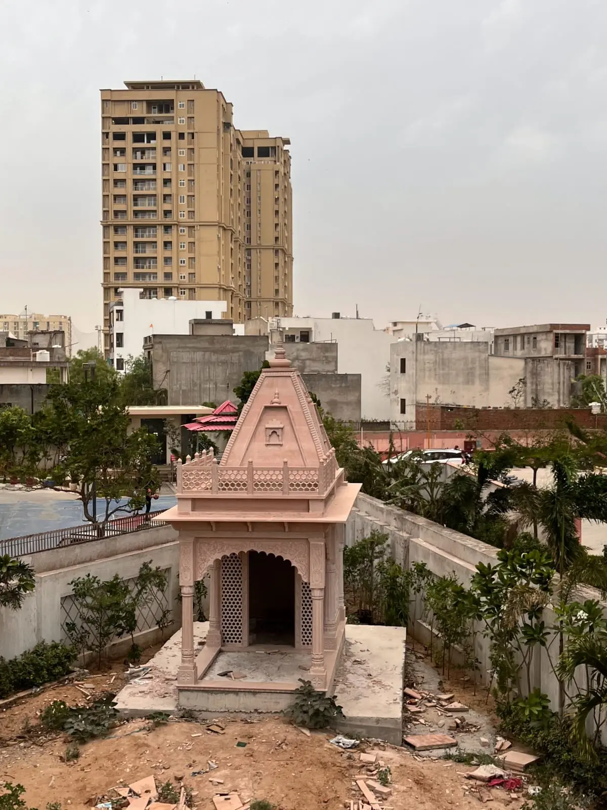 Temple mandir rooftop photographed on site at Aerovista, September 2026